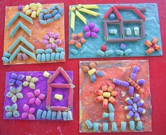 Поделки из макарон и пластилина