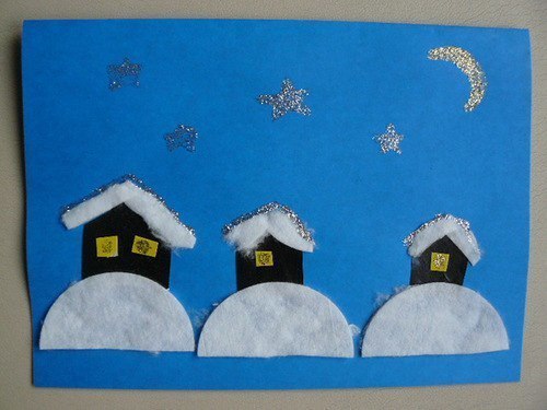 Зимние аппликации с ватными дисками Зимние аппликации с ватными дисками