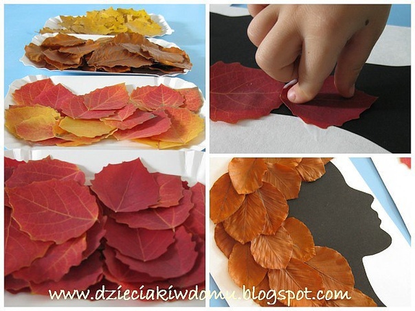 Поделки. портреты из осенних листьев.