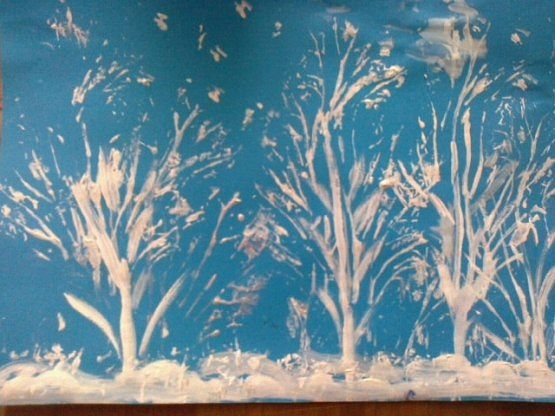 Рисуем зиму капустным листом Рисуем зиму капустным листом