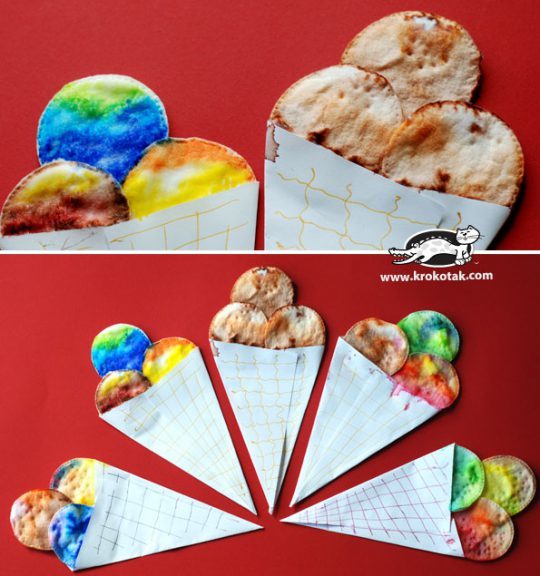 Мороженое из бумаги и ватных дисков