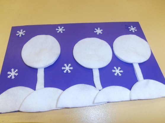 Зимние аппликации с ватными дисками Зимние аппликации с ватными дисками