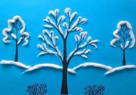 Аппликация из ваты "зима"