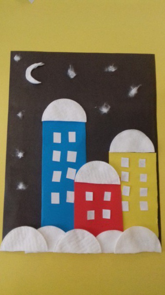 Зимние аппликации с ватными дисками Зимние аппликации с ватными дисками