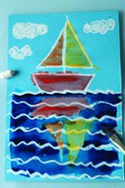 Интересный способ, как можно нарисовать кораблик на волнах .