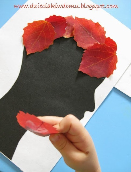 Поделки. портреты из осенних листьев.