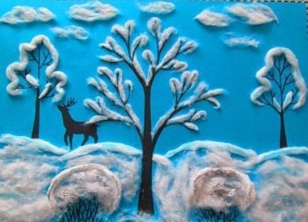 Аппликация из ваты "зима" Аппликация из ваты "зима"