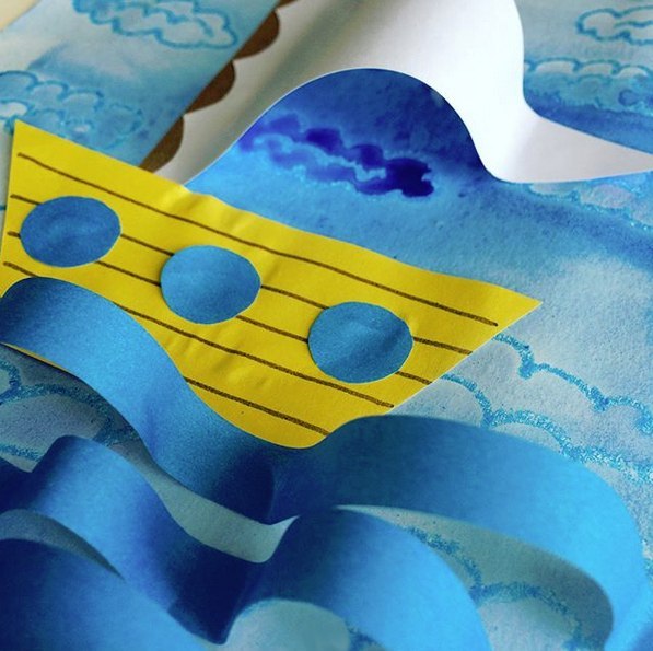 Поделки из бумаги. объемная аппликация из цветной бумаги &laquo;кораблик&raquo;.