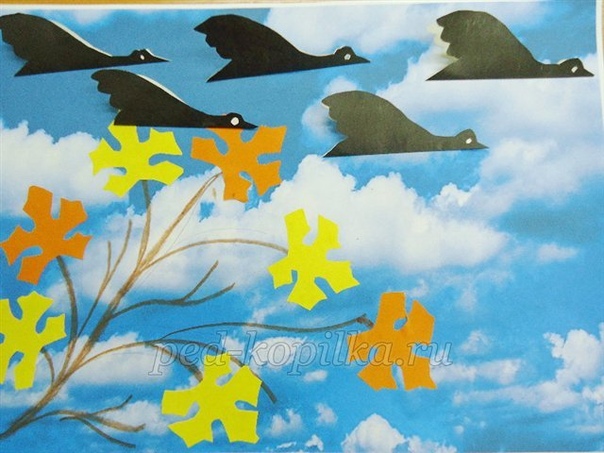 Поделки. аппликация "перелетные птицы". Поделки. аппликация "перелетные птицы".