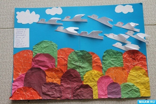 Поделки. аппликация "перелетные птицы". Поделки. аппликация "перелетные птицы".