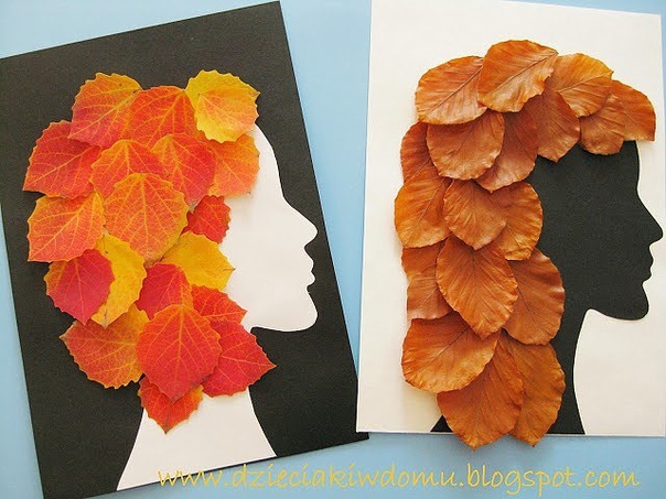 Поделки. портреты из осенних листьев.