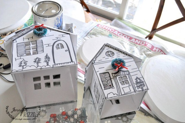 Новогодние домики для декора + шаблоны Новогодние домики для декора + шаблоны