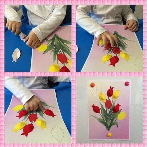 Объёмная аппликация "тюльпаны для мамы". идея для творчества.