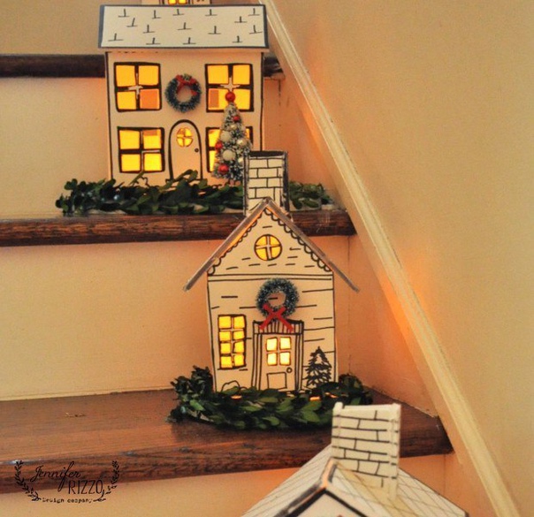 Новогодние домики для декора + шаблоны Новогодние домики для декора + шаблоны