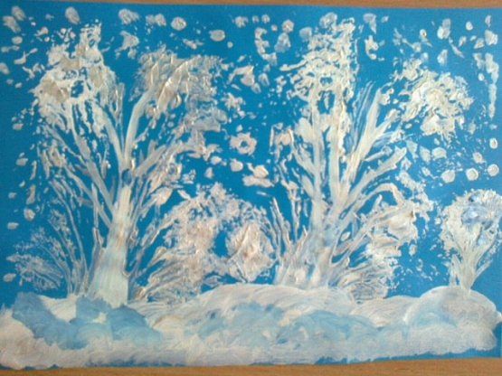 Рисуем зиму капустным листом Рисуем зиму капустным листом