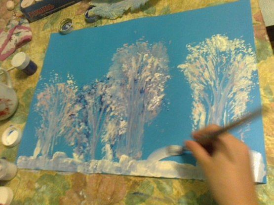 Рисуем зиму капустным листом Рисуем зиму капустным листом