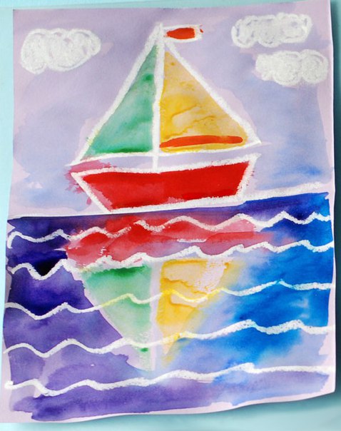 Интересный способ, как можно нарисовать кораблик на волнах . Интересный способ, как можно нарисовать кораблик на волнах .