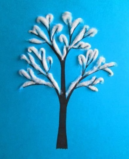 Аппликация из ваты "зима"