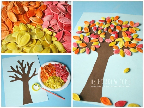 Осеннее дерево с тыквенными семечками. Осеннее дерево с тыквенными семечками.