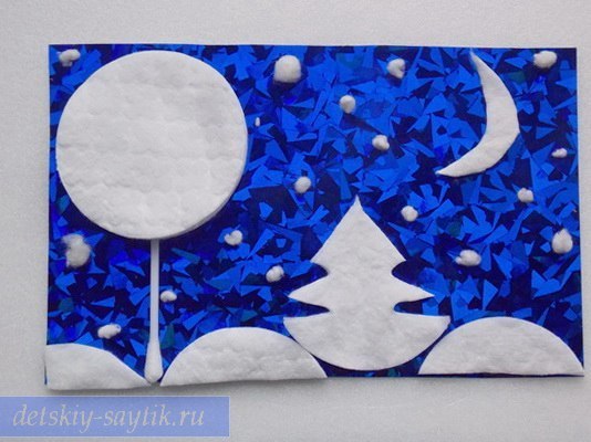 Зимние аппликации с ватными дисками