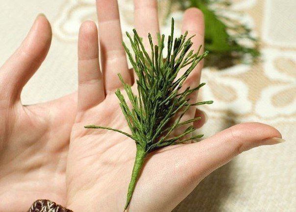 Еловая веточка с шишками из гофрированной бумаги Еловая веточка с шишками из гофрированной бумаги