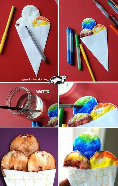 Мороженое из бумаги и ватных дисков