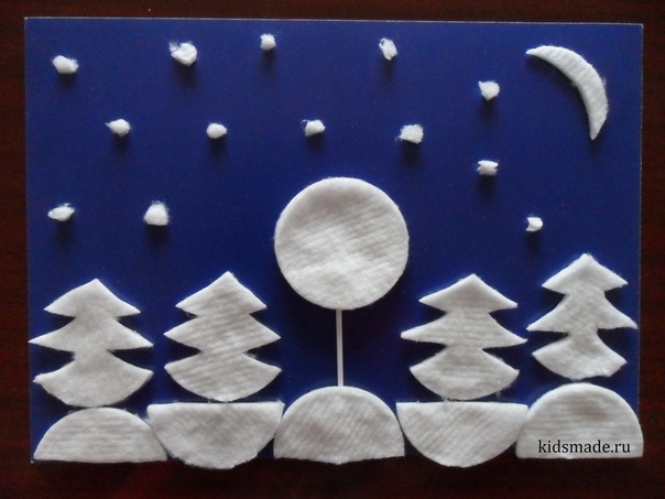 Зимние аппликации с ватными дисками Зимние аппликации с ватными дисками