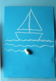 Интересный способ, как можно нарисовать кораблик на волнах .