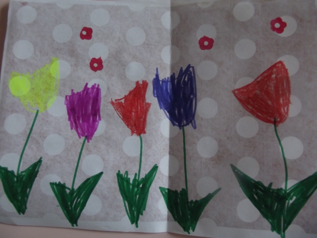 Открытка с тюльпанами . Открытка с тюльпанами .