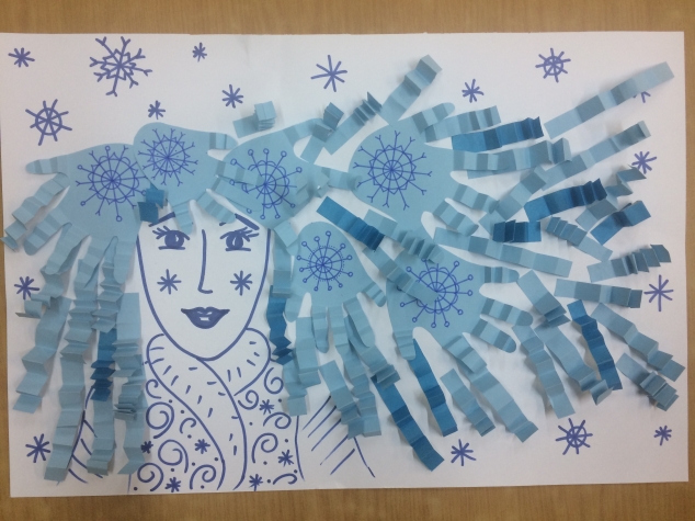 Коллективная аппликация "Портрет зимы"