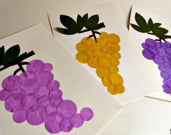 АППЛИКАЦИЯ ИЗ САЛФЕТОК "ГРОЗДИ ВИНОГРАДА" АППЛИКАЦИЯ ИЗ САЛФЕТОК "ГРОЗДИ ВИНОГРАДА"