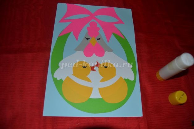 ​Открытка с курочкой и цыплятами: часть 4