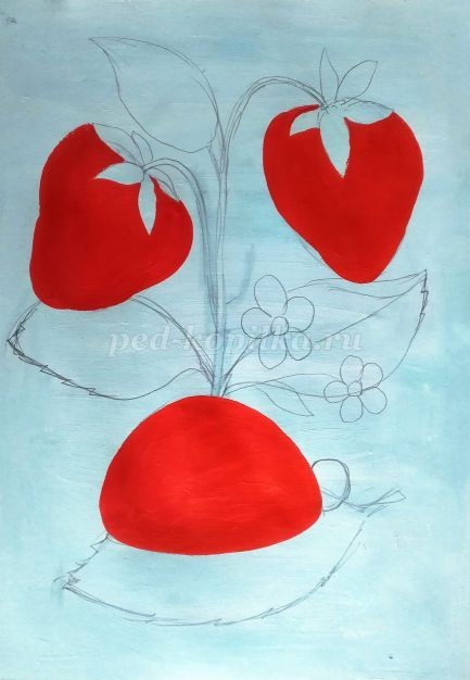 Рисование клубники и божьей коровки