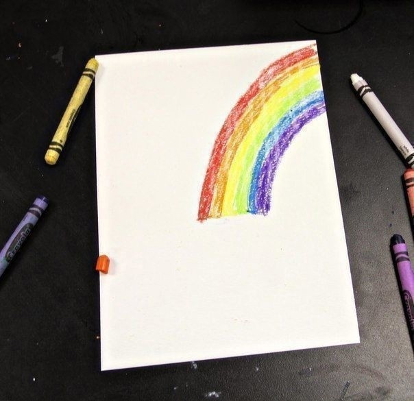 Дождик с радугой  акварелью и восковыми карандашами