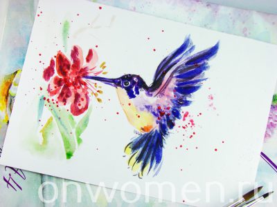 Рисуем колибри акварелью