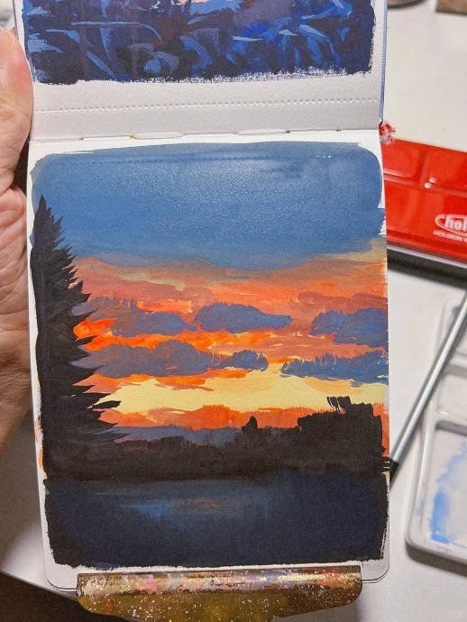 Рисуем ночную дорогу на закате