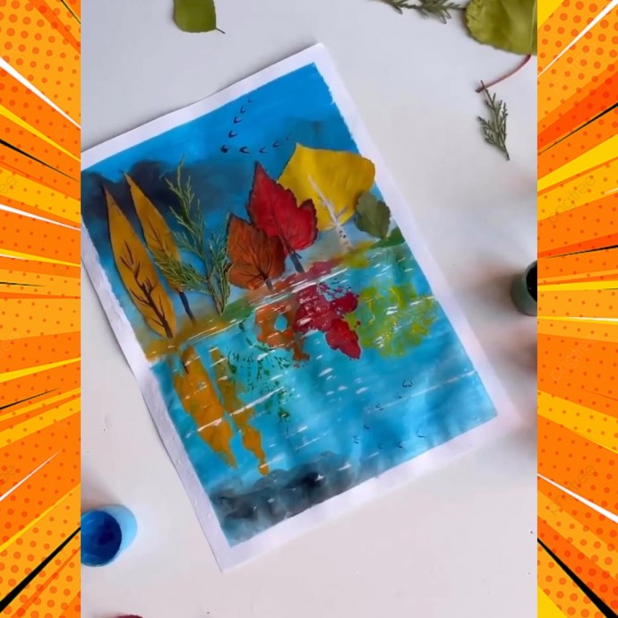 Оригинальный рисунок-аппликация на осеннюю тему