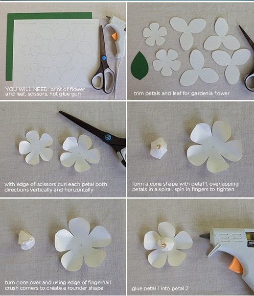 Красивые бумажные цветы гардении детскими руками