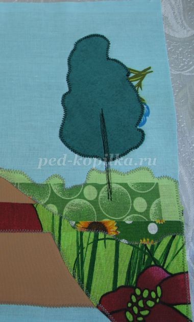 Аппликация из ткани по сказке "Колобок": часть 2