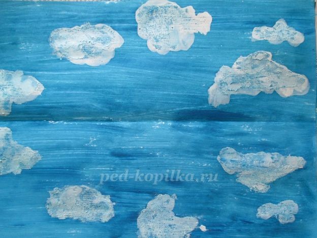 Летний пейзаж в технике монотипия: часть 1