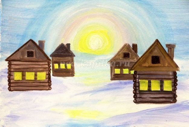 Рисунок "Зима в деревне"