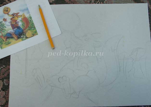 Аппликация из ткани по сказке "Колобок": часть 1