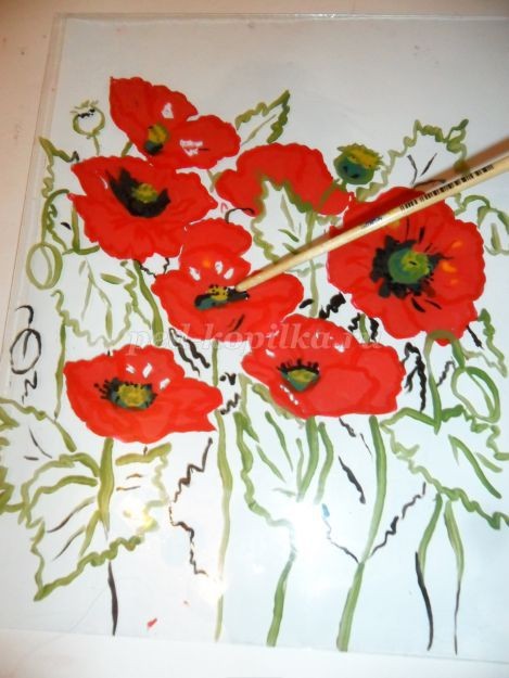 Пластилинография на стекле: маки Пластилинография на стекле: маки