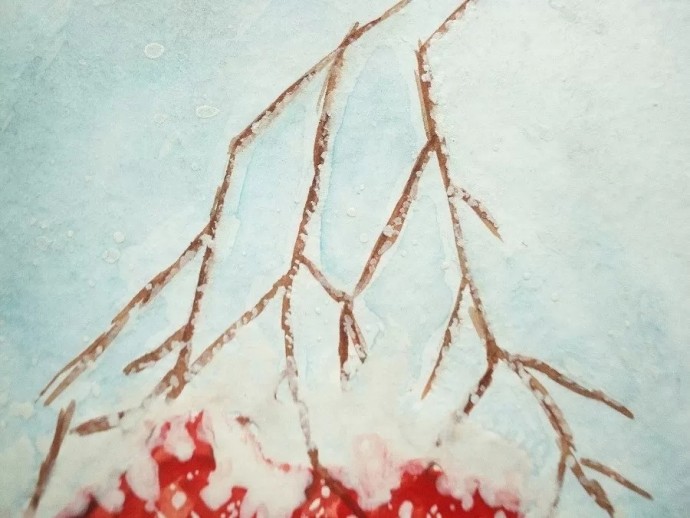 ​Скетч акварелью "Рябина под снегом"