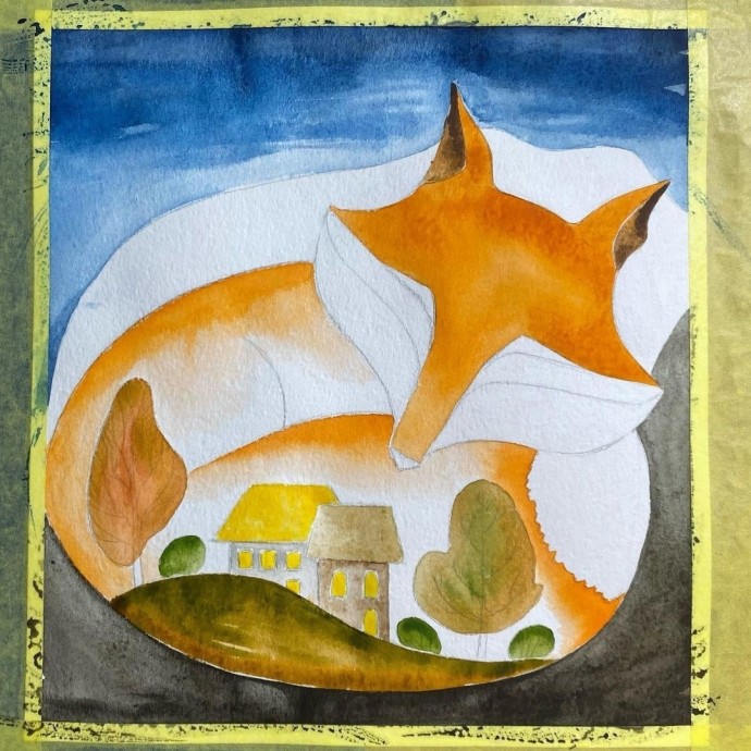 Рисуем зимнюю лисичку