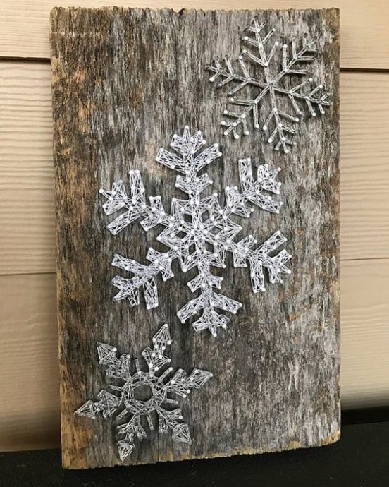 Снежинки в технике string art