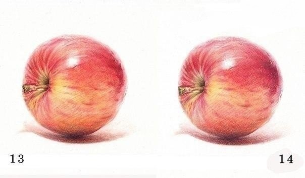 Рисуем яблоко цветными карандашами