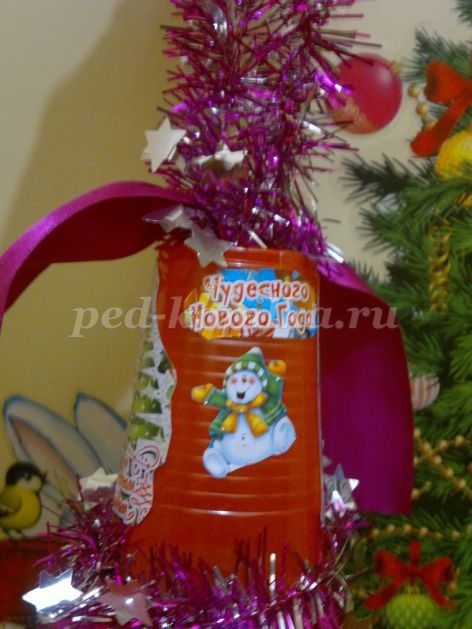 Новогодний колокольчик из пластикового стакана Новогодний колокольчик из пластикового стакана