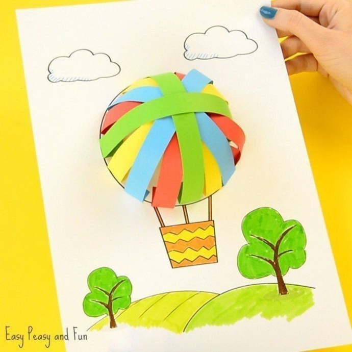 ​Объёмный воздушный шар из цветной бумаги
