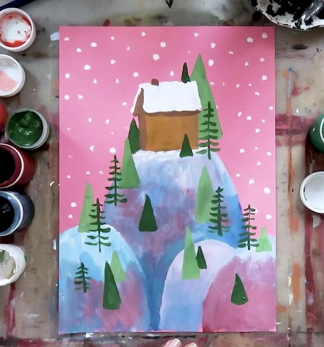 Рисуем пейзаж на розовом фоне Рисуем пейзаж на розовом фоне